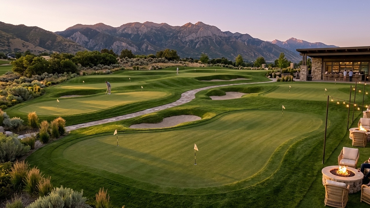 Three Bridges driving range and golf practice setting